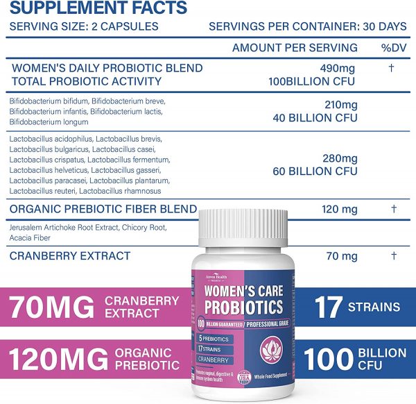 Probiotics for Women - Women's Probiotics Supplements with Organic Prebiotics & Cranberry to Help Maintain Yeast Balance, Digestive Immune Vaginal | Raw Probiotics 100 Billion CFU 17 Strains; 60 Caps - Image 2