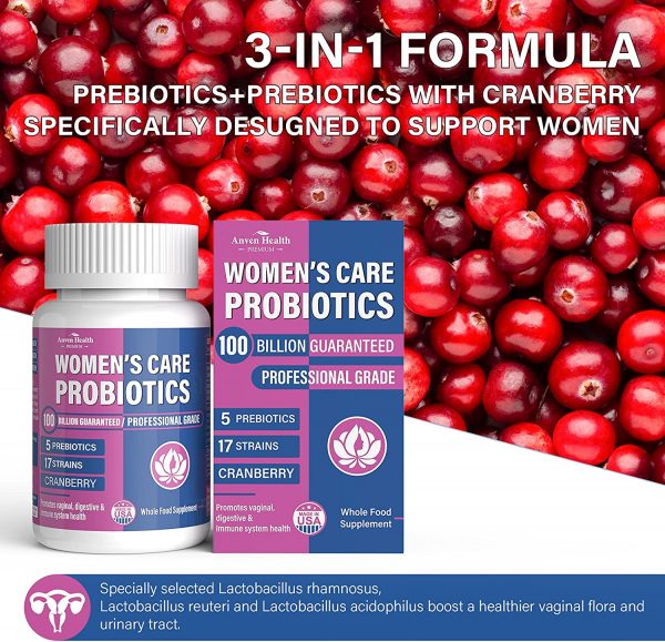 Probiotics for Women - Women's Probiotics Supplements with Organic Prebiotics & Cranberry to Help Maintain Yeast Balance, Digestive Immune Vaginal | Raw Probiotics 100 Billion CFU 17 Strains; 60 Caps - Image 4