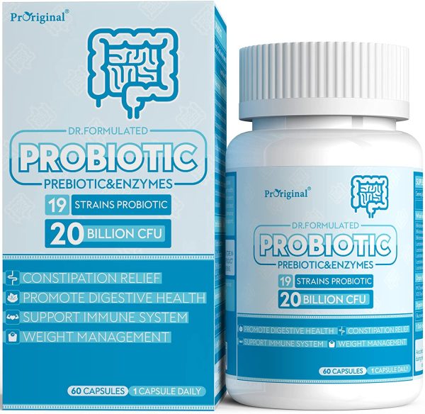 Probiotics Prebiotics for Women Men: Raw Probiotics Supplement Organic Prebiotics Digestive Enzymes 20 Billion Capsule Vegan Probiotics for Digestive Immune Health | 60 Capsules