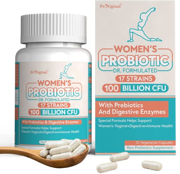 Probiotics for Women 100 Billion CFU - Probiotics Prebiotics with 7 Digestive Enzymes to Support Digestive Vaginal & Immune Health Nutrient Absorption Supplement | 30-Day Supply