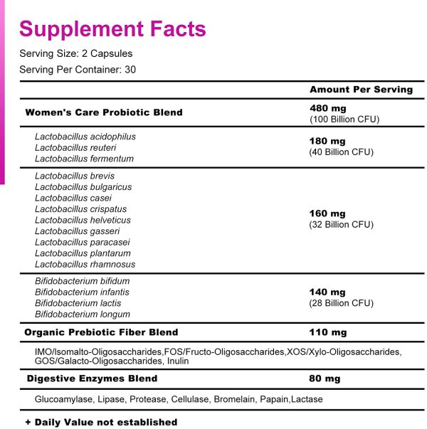 Probiotics for Women - Probiotics for Women Digestive Health, Organic Prebiotics and Probiotics for Women, Acidophilus Probiotics, Raw Probiotics Ultimate Care 100 Billion, 30-Day Supply - Image 4